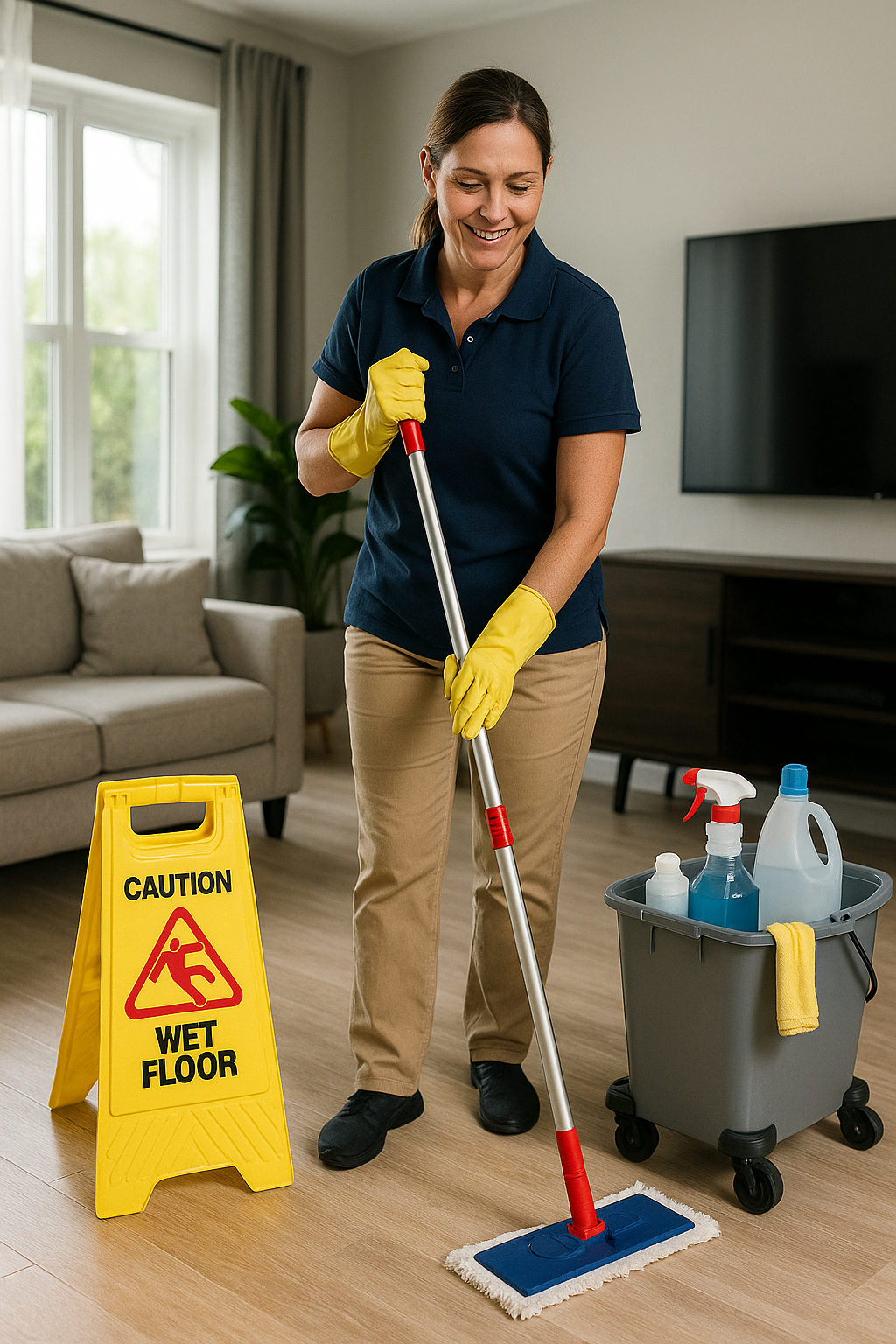 Professional cleaner working inside a Dallas-area home
